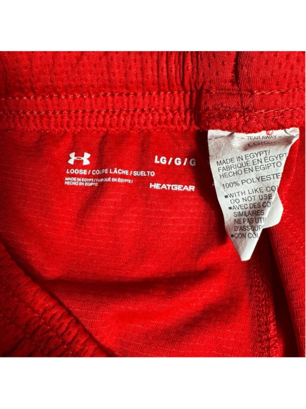 Boy’s Under Armour Red Athletic Shorts with Black Drawstring, Size L - Picture 4 of 5